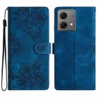 For Motorola Moto G84 5G Cherry Blossom Butterfly Skin Feel Embossed PU Phone Case(Blue) - 1