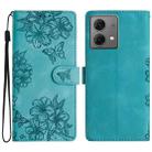 For Motorola Moto G84 5G Cherry Blossom Butterfly Skin Feel Embossed PU Phone Case(Green) - 1