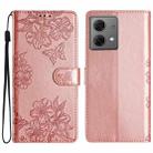 For Motorola Moto G84 5G Cherry Blossom Butterfly Skin Feel Embossed PU Phone Case(Rose Gold) - 1