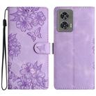 For Motorola Edge 50 Fusion Cherry Blossom Butterfly Skin Feel Embossed PU Phone Case(Purple) - 1