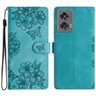 For Motorola Edge 50 Fusion Cherry Blossom Butterfly Skin Feel Embossed PU Phone Case(Green) - 1