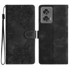 For Motorola Edge 50 Fusion Cherry Blossom Butterfly Skin Feel Embossed PU Phone Case(Black) - 1