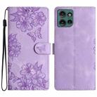 For Motorola Edge 50 5G Cherry Blossom Butterfly Skin Feel Embossed PU Phone Case(Purple) - 1