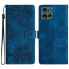 For Motorola Edge 50 5G Cherry Blossom Butterfly Skin Feel Embossed PU Phone Case(Blue) - 1