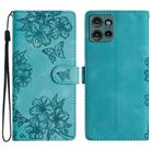 For Motorola Edge 50 5G Cherry Blossom Butterfly Skin Feel Embossed PU Phone Case(Green) - 1