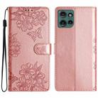 For Motorola Edge 50 5G Cherry Blossom Butterfly Skin Feel Embossed PU Phone Case(Rose Gold) - 1