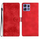 For Motorola Edge 50 Pro Cherry Blossom Butterfly Skin Feel Embossed PU Phone Case(Red) - 1