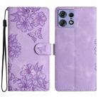 For Motorola Edge 50 Pro Cherry Blossom Butterfly Skin Feel Embossed PU Phone Case(Purple) - 1