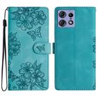 For Motorola Edge 50 Pro Cherry Blossom Butterfly Skin Feel Embossed PU Phone Case(Green) - 1