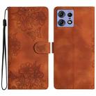 For Motorola Edge 50 Pro Cherry Blossom Butterfly Skin Feel Embossed PU Phone Case(Brown) - 1