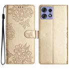 For Motorola Edge 50 Pro Cherry Blossom Butterfly Skin Feel Embossed PU Phone Case(Gold) - 1