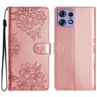 For Motorola Edge 50 Pro Cherry Blossom Butterfly Skin Feel Embossed PU Phone Case(Rose Gold) - 1