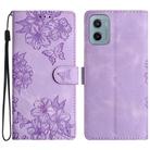 For Motorola Moto E15 Cherry Blossom Butterfly Skin Feel Embossed PU Phone Case(Purple) - 1