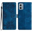 For Motorola Moto E15 Cherry Blossom Butterfly Skin Feel Embossed PU Phone Case(Blue) - 1