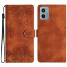 For Motorola Moto E15 Cherry Blossom Butterfly Skin Feel Embossed PU Phone Case(Brown) - 1