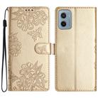 For Motorola Moto E15 Cherry Blossom Butterfly Skin Feel Embossed PU Phone Case(Gold) - 1