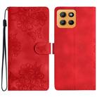 For Motorola Moto G15 Cherry Blossom Butterfly Skin Feel Embossed PU Phone Case(Red) - 1