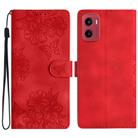 For Motorola Moto G05 Cherry Blossom Butterfly Skin Feel Embossed PU Phone Case(Red) - 1