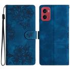 For Motorola Moto G05 Cherry Blossom Butterfly Skin Feel Embossed PU Phone Case(Blue) - 1