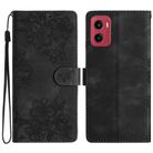 For Motorola Moto G05 Cherry Blossom Butterfly Skin Feel Embossed PU Phone Case(Black) - 1