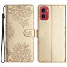 For Motorola Moto G05 Cherry Blossom Butterfly Skin Feel Embossed PU Phone Case(Gold) - 1