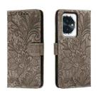 For Honor 100 Lace Flower Embossing Flip Leather Phone Case(Grey) - 1