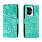 For Honor 100 Lace Flower Embossing Flip Leather Phone Case(Green) - 1