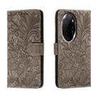For Honor 100 Pro Lace Flower Embossing Flip Leather Phone Case(Grey) - 1