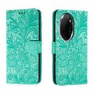 For Honor 100 Pro Lace Flower Embossing Flip Leather Phone Case(Green) - 1