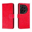 For OnePlus 12 Lace Flower Embossing Flip Leather Phone Case(Red) - 1