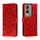 For vivo Y17S Sun Mandala Embossing Pattern Phone Leather Case(Red) - 1