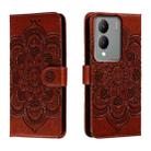 For vivo Y17S Sun Mandala Embossing Pattern Phone Leather Case(Brown) - 1