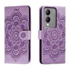 For vivo Y17S Sun Mandala Embossing Pattern Phone Leather Case(Purple) - 1