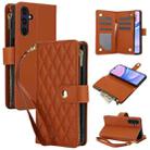For Samsung Galaxy A15 4G / 5G YM016 Rhombic Zipper Card Wallet Leather Phone Case with Lanyard(Brown) - 1