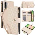 For Samsung Galaxy A56 5G YM016 Rhombic Zipper Card Wallet Leather Phone Case with Lanyard(Apricot) - 1