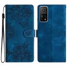 For Xiaomi Mi 10T 5G / 10T Pro 5G Cherry Blossom Butterfly Skin Feel Embossed PU Phone Case(Blue) - 1