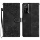 For Xiaomi Mi 10T 5G / 10T Pro 5G Cherry Blossom Butterfly Skin Feel Embossed PU Phone Case(Black) - 1