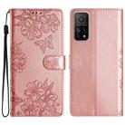 For Xiaomi Mi 10T 5G / 10T Pro 5G Cherry Blossom Butterfly Skin Feel Embossed PU Phone Case(Rose Gold) - 1