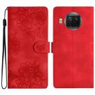 For Xiaomi Mi 10T Lite 5G Cherry Blossom Butterfly Skin Feel Embossed PU Phone Case(Red) - 1