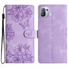 For Xiaomi Mi 11 Pro Cherry Blossom Butterfly Skin Feel Embossed PU Phone Case(Purple) - 1