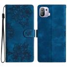 For Xiaomi Mi 11 Pro Cherry Blossom Butterfly Skin Feel Embossed PU Phone Case(Blue) - 1