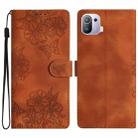 For Xiaomi Mi 11 Pro Cherry Blossom Butterfly Skin Feel Embossed PU Phone Case(Brown) - 1