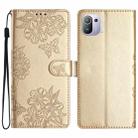 For Xiaomi Mi 11 Pro Cherry Blossom Butterfly Skin Feel Embossed PU Phone Case(Gold) - 1