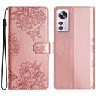 For Xiaomi 12 Lite Cherry Blossom Butterfly Skin Feel Embossed PU Phone Case(Rose Gold) - 1