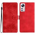 For Xiaomi 12 Pro Cherry Blossom Butterfly Skin Feel Embossed PU Phone Case(Red) - 1