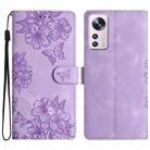 For Xiaomi 12 Pro Cherry Blossom Butterfly Skin Feel Embossed PU Phone Case(Purple) - 1