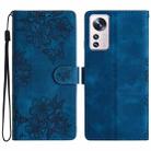 For Xiaomi 12 Pro Cherry Blossom Butterfly Skin Feel Embossed PU Phone Case(Blue) - 1