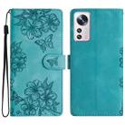 For Xiaomi 12 Pro Cherry Blossom Butterfly Skin Feel Embossed PU Phone Case(Green) - 1