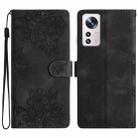 For Xiaomi 12 Pro Cherry Blossom Butterfly Skin Feel Embossed PU Phone Case(Black) - 1