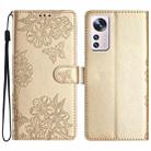 For Xiaomi 12 Pro Cherry Blossom Butterfly Skin Feel Embossed PU Phone Case(Gold) - 1